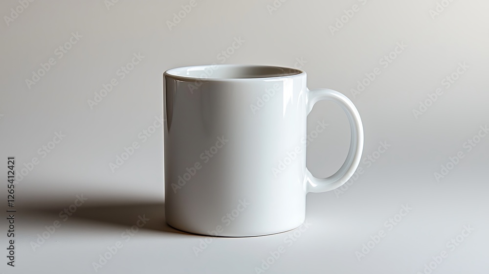 Poster white mug on surface for mockup use; shadow on light backdrop