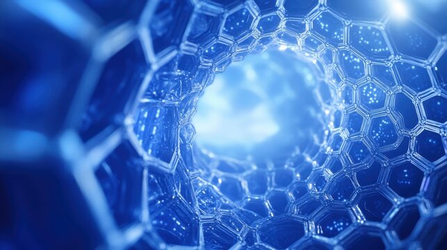 Abstract Blue Hexagonal Patterns in 3D Space - Powered by Adobe