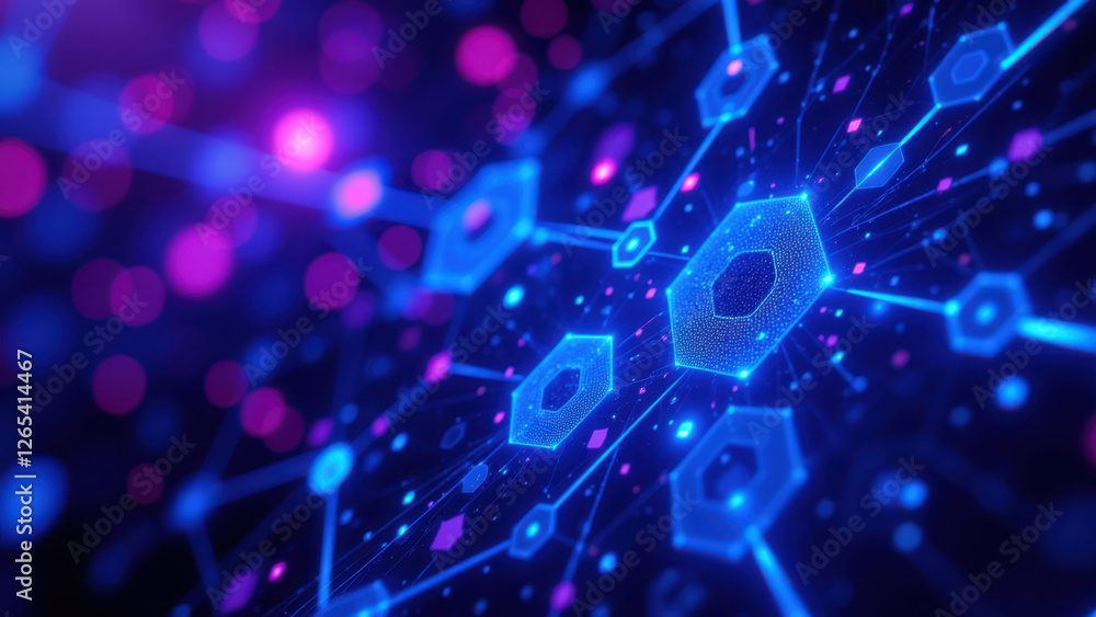 Aufkleber coding abstract digital network concept, blue futuristic technology symbolism with glowing nodes.