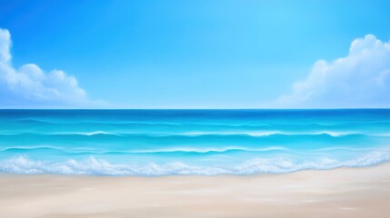 Fototapeta premium A serene beach landscape featuring clear blue waters and soft golden sand under a bright sky. Ideal for relaxation, travel themes, or showcasing nature's beauty.