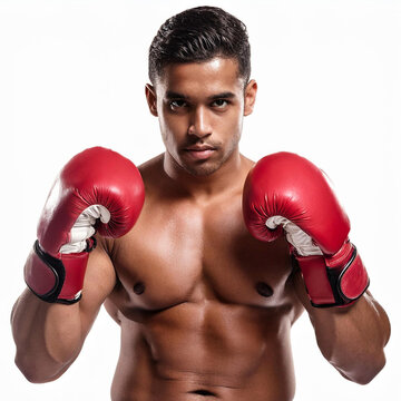 boxeador aislado sobre fondo blanco, deportista con guantes