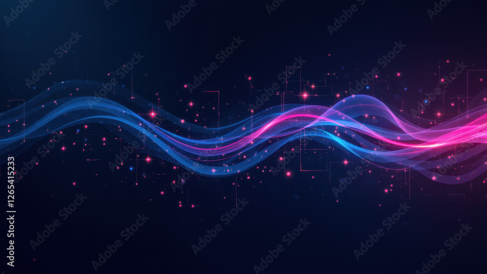 Poster colorful abstract background with waves, particles, and geometric shapes, perfect for ci/cd, docker,