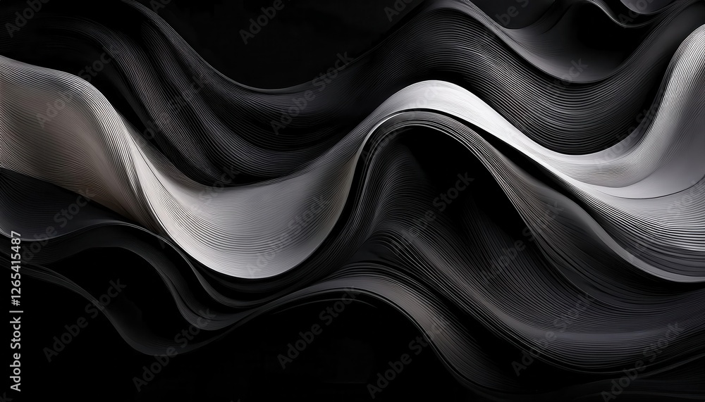 Aufkleber abstract black and white flowing waves design with smooth curved lines, modern minimalistic graphic 