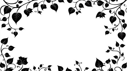 Elegant black leaves frame white background subtly. AI Generated