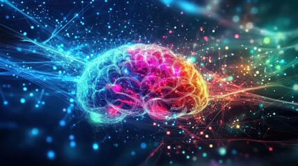 Colorful Abstract Neural Brain Network Visualization