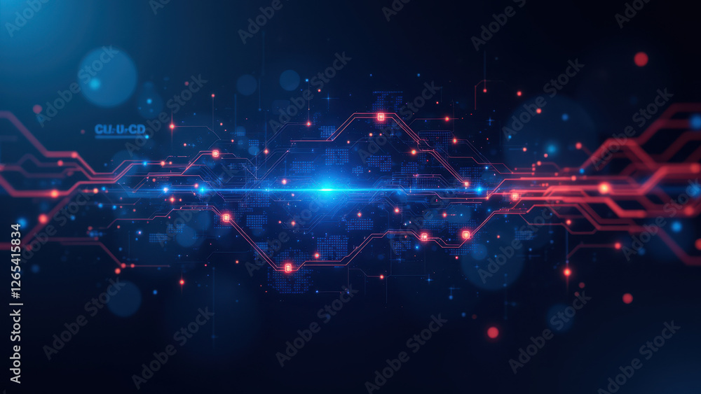 Poster ci/cd pipeline with glowing digital network background.
