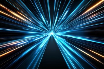 Abstract Digital Background with Blue Binary Code and Glowing Light Streaks