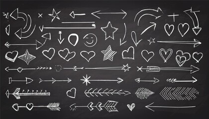 Line hand drawn marker arrow, heart, text highlight brush shape element chalkboard. Hand drawn sketch marker underline shape, arrow, star scribble brush pen stroke element. perfect any project