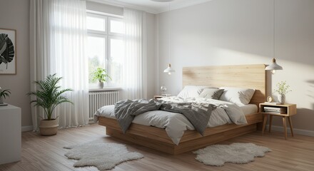 Modern Bedroom Interior with Natural Light and Wood Accents Design