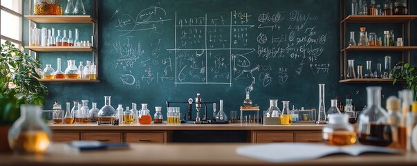 Interactive chemistry classroom with teachers desk