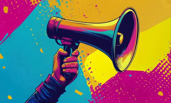 hand hold megaphone on dynamic background illustrated animation