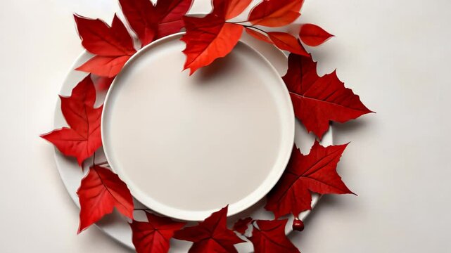 Thanksgiving Menu Layout with Red Accents and Elegant Floral Design on Minimalistic White Background for Festive Invitation and Seasonal Celebration Decor in Autumn Styling
