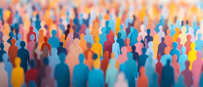 Paper cutout of a large crowd of diverse people standing together