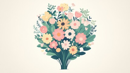 Colorful flower bouquet, spring floral arrangement, pastel background, greeting card design