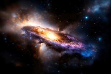 Obraz premium A stunning view of a spiral galaxy illuminated with vibrant colors, showcasing the beauty of cosmic dust and the vastness of the universe within space and time.