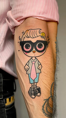 Colorful Chibi Tattoo of a Cute Girl with Glasses.
