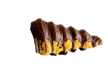  Horn-Shaped Puff Pastry Covered in Chocolate, Isolated on a Transparent Background