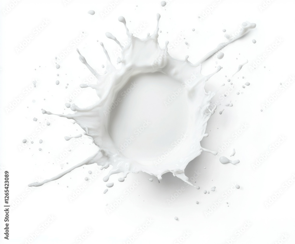 Poster a dynamic splash of milk creates an artistic visual effect on a white background, capturing motion a