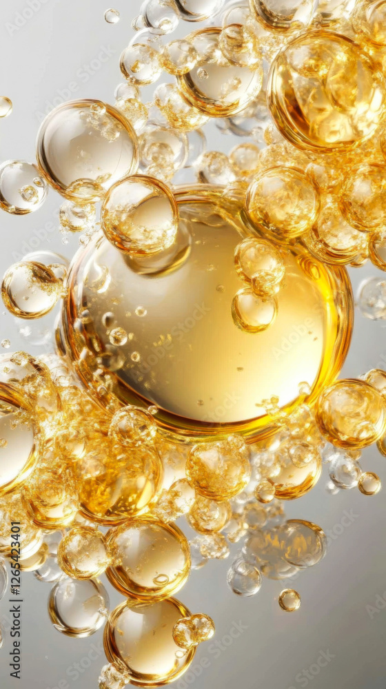 Aufkleber golden liquid drops and bubbles create an abstract composition in a bright setting
