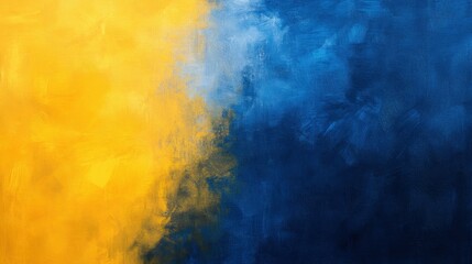 Obraz premium A vibrant abstract painting features a gradient of bright yellow merging into deep blue, creating a striking visual contrast.