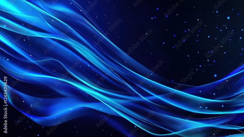 Poster a mesmerizing abstract design featuring flowing blue waves against a dark background, creating a sen