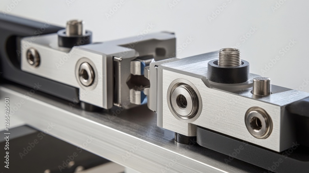 Poster close up highlighting a quick release plate mechanism, featuring precise engineering and robust brus