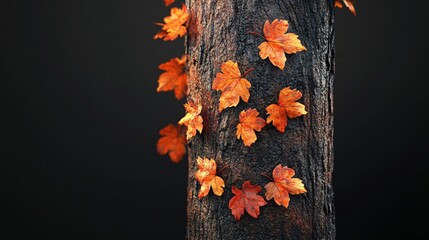 Autumn Leaves on Tree Trunk in Ultra-Detailed Realism