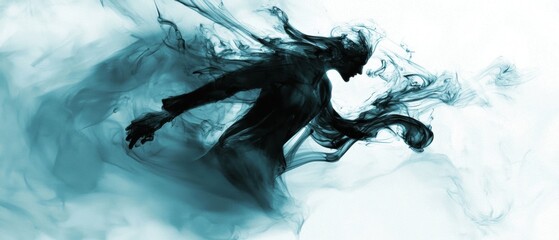 A person is depicted in a blue and white image with smoke