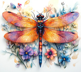Floral dragonfly on a flower background