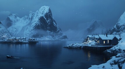 Blue Hour in Reine Bay on a Winter Day in Norway