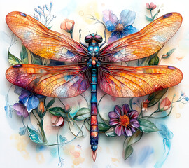 Dragonfly on a flower background