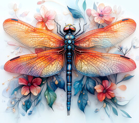 A beautiful dragonfly on flowers background