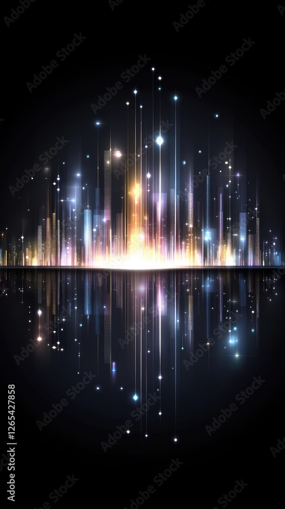Poster abstract representation of a sound wave showcases colorful spectrum patterns in red and purple again