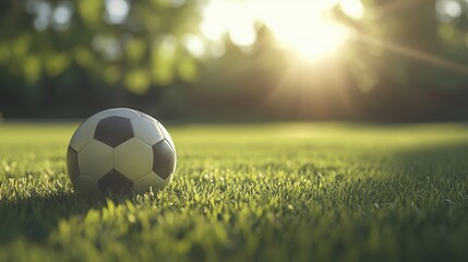 Fototapeta premium Soccer ball on grass lawn. Outdoor activity.