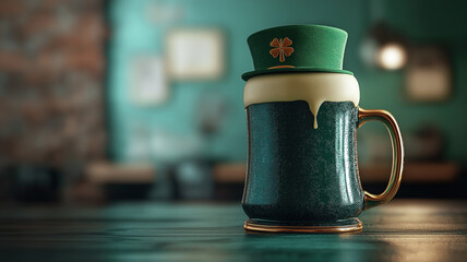 Celebrate St Patrick’s Day with a green beer mug and a lucky leprechaun hat accessory
