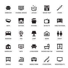 Household Category Outline Pictogram Icons Set