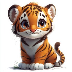 Adorable Baby Tiger Cub: A Digital Painting of a Cute, Cartoonish Tiger Kitten with Big Eyes and a Playful Expression