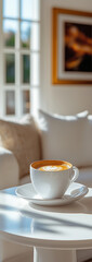 Fototapeta premium Close-up morning coffee on the table in the living room.
