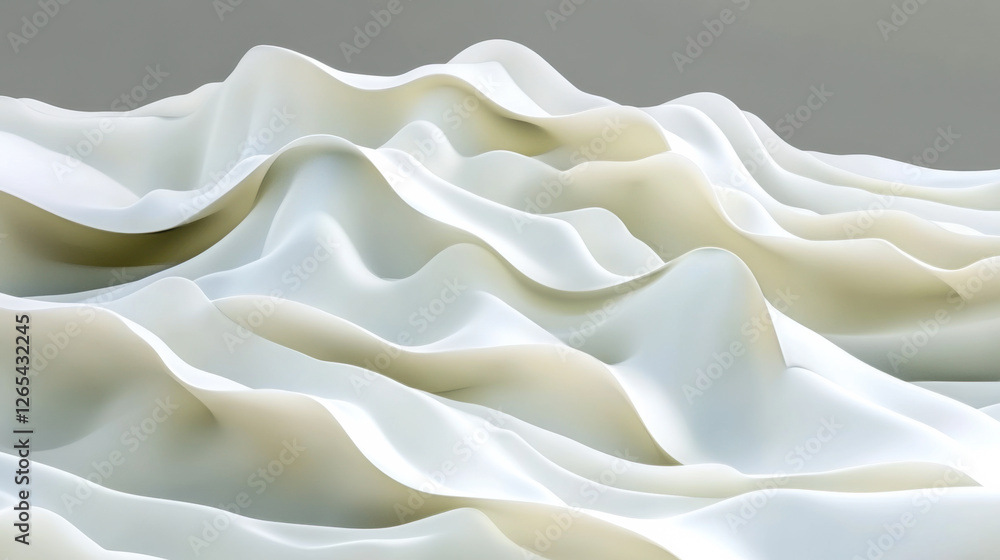 Poster soft white waves create a serene and calming effect in a minimalist setting with gentle curves