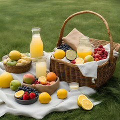 still life with fruits and juice