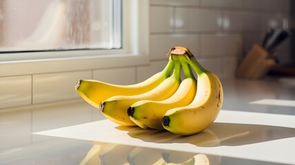 Bunch Of Bananas On A Kitchen Windowsill