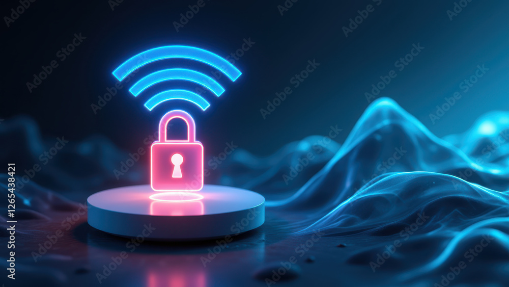 Poster a computer network icon with a lock, representing online security or data protection.