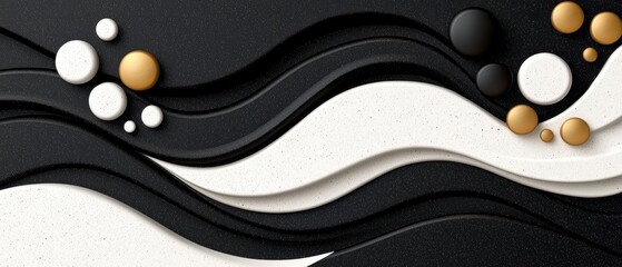 Obraz premium A black and white abstract design with gold and white circles