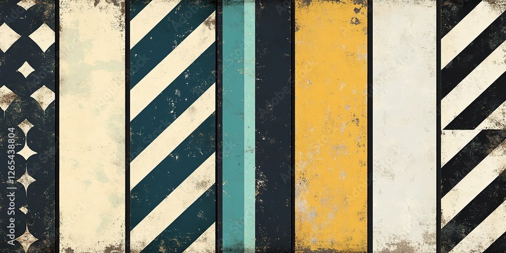 Poster colorful abstract patterns with distressed textures create visual interest and depth in design work