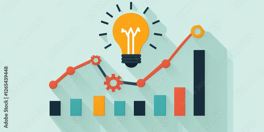 Poster creative process of data analysis with light bulb and graphs representing insights and growth trends