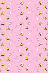 Abelinhas e florzinhas rosa - Digital Paper