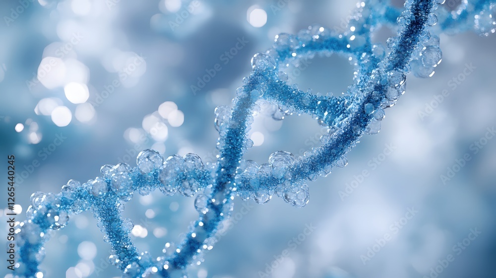 Poster abstract science concept of dna helix strand with molecular structure on blue background