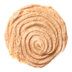 Sample of tasty nut butter isolated on white, top view