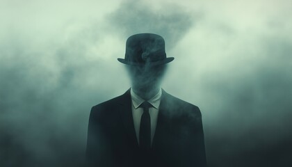 Surreal Artwork Depicting An Invisible Man Wearing A Bowler Hat In A State Of Invisibility, Portraying A Mysterious And Intriguing Concept.