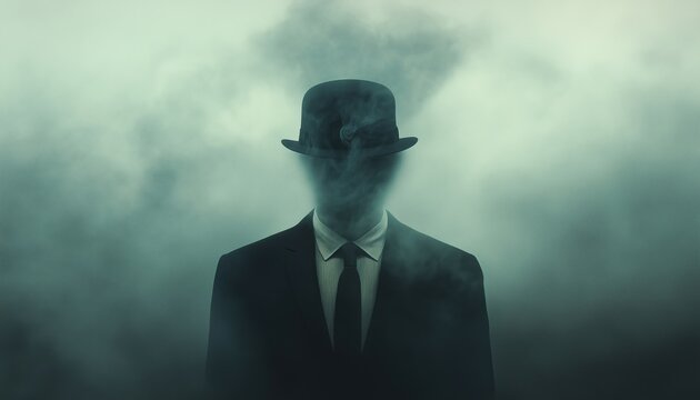 Naklejki Surreal Artwork Depicting An Invisible Man Wearing A Bowler Hat In A State Of Invisibility, Portraying A Mysterious And Intriguing Concept.